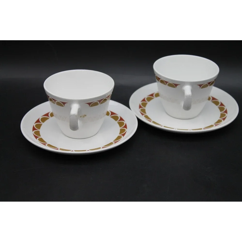 Vintage Corning Pyroceram Danish Modern Cups & Saucers Set of 2 MCM